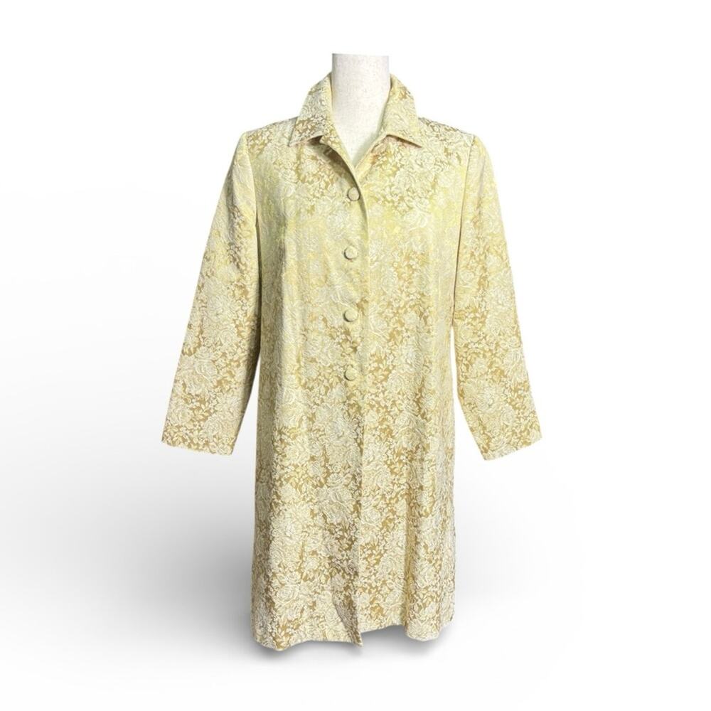 Vintage Laura Ashley Butter Yellow Gold Floral Brocade Coat Medium Petite C1